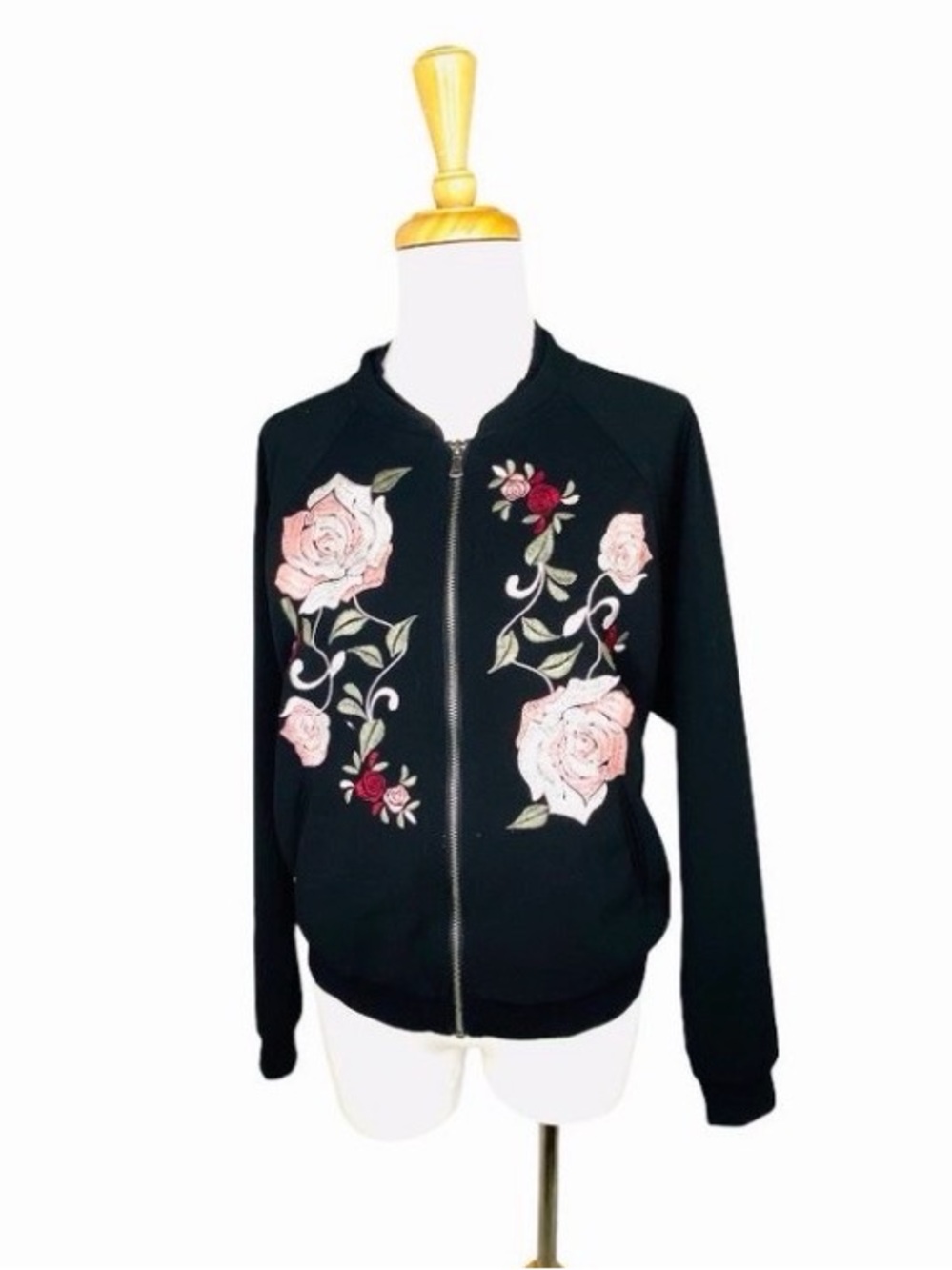 Democracy Track Jacket Black Sz Embroidered Floral - Picture 6 of 11